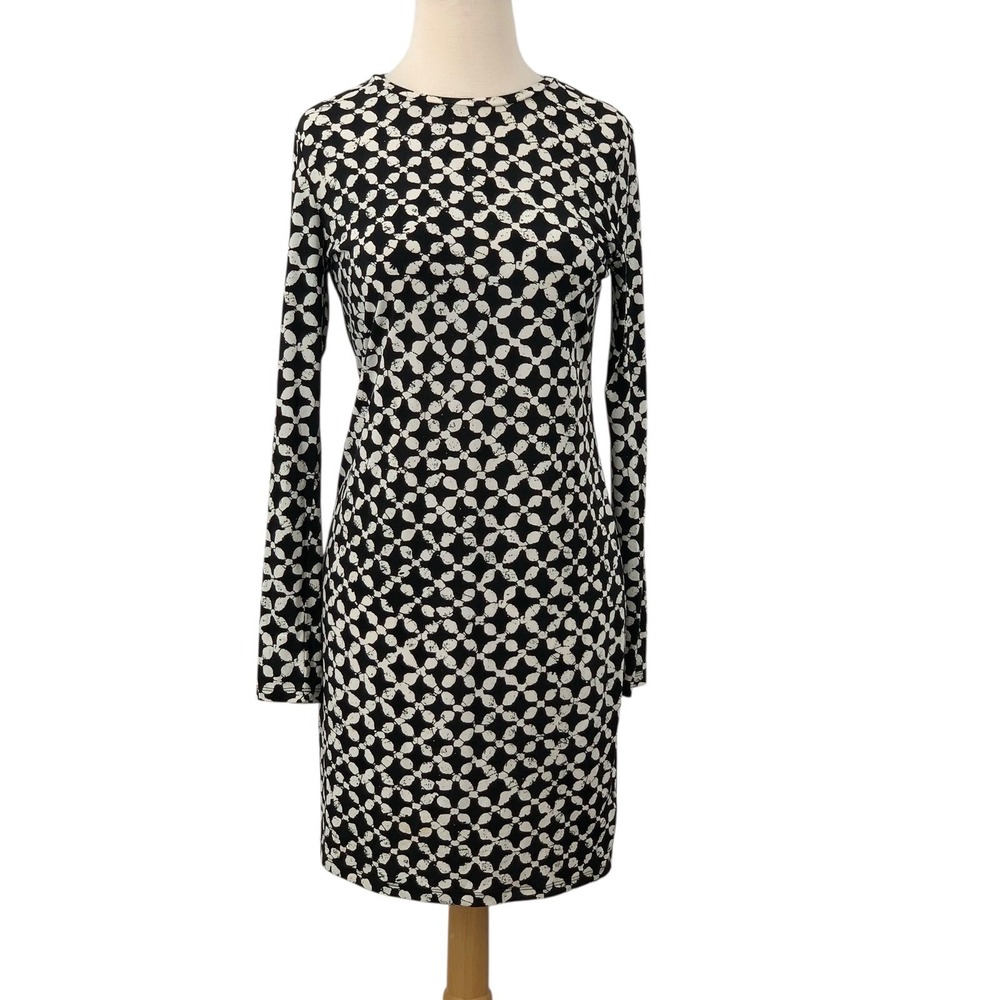 MICHAEL Michael Kors Long Sleeve Black/White Geometric Shift Dress Size S